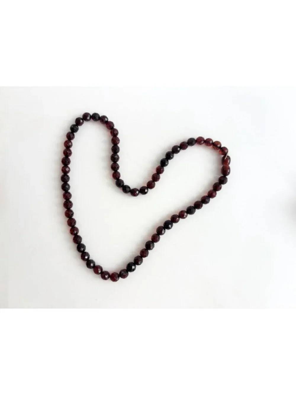 Round Faceted Round Cherry Amber Stone Vintage Beaded Art Deco Necklace - 17